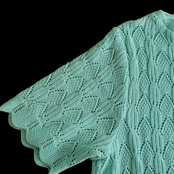 Women's Cotton  Mint Green Blouse Knit Vintage Top, , Openwork, Size L - Picture 7 of 10